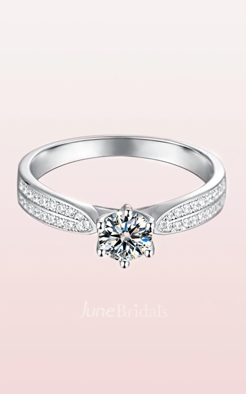 Halo Side Stones Round Cut 925 Silver Engagement Rings