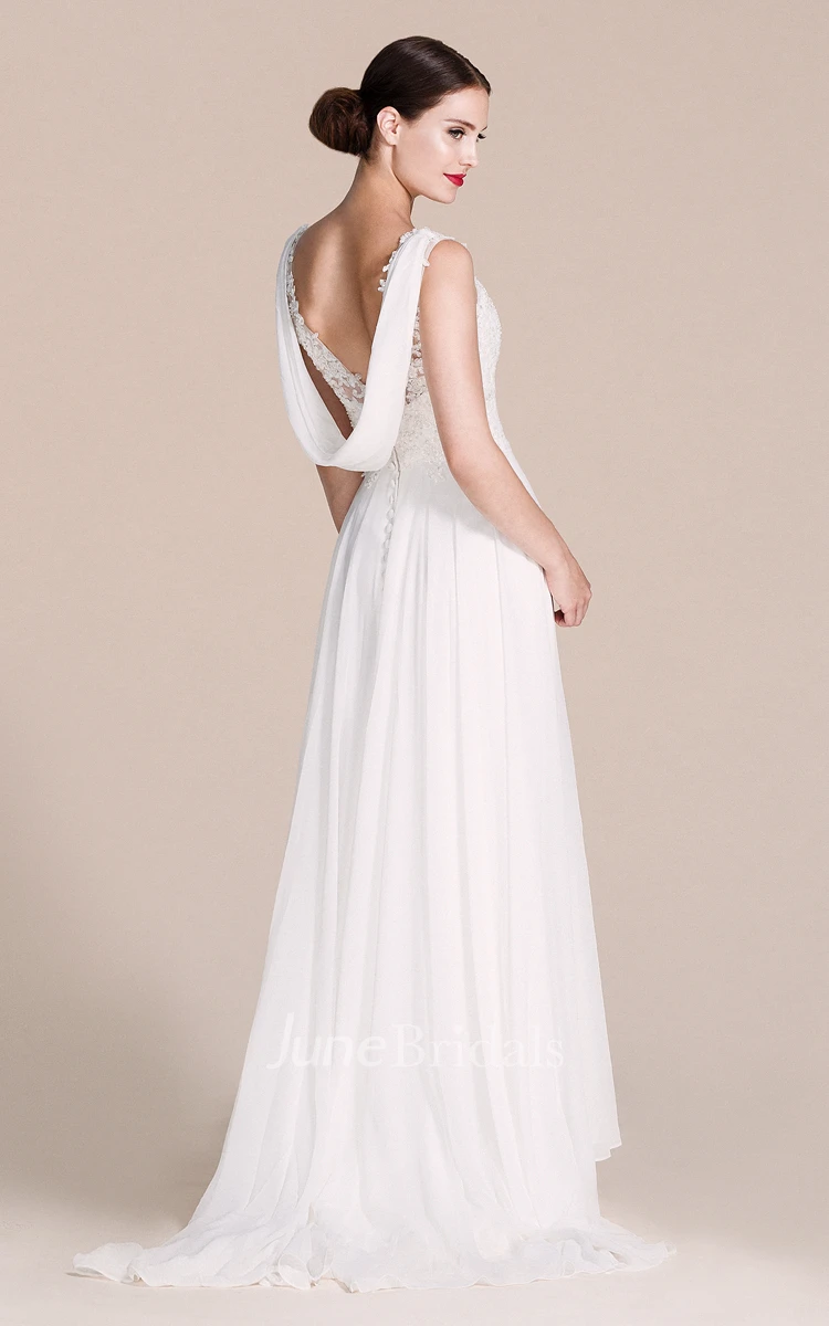 Sleeveless V-neck Chiffon Dress With Lace Bodice