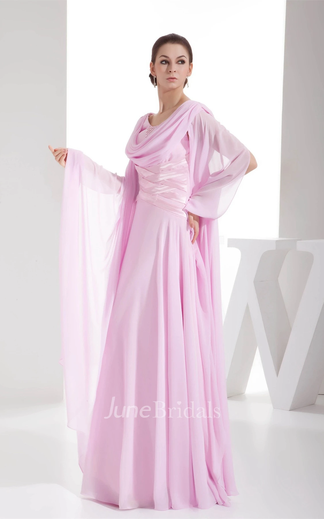 Cowl-Neck Chiffon Maxi Dress with Ruching and Stress