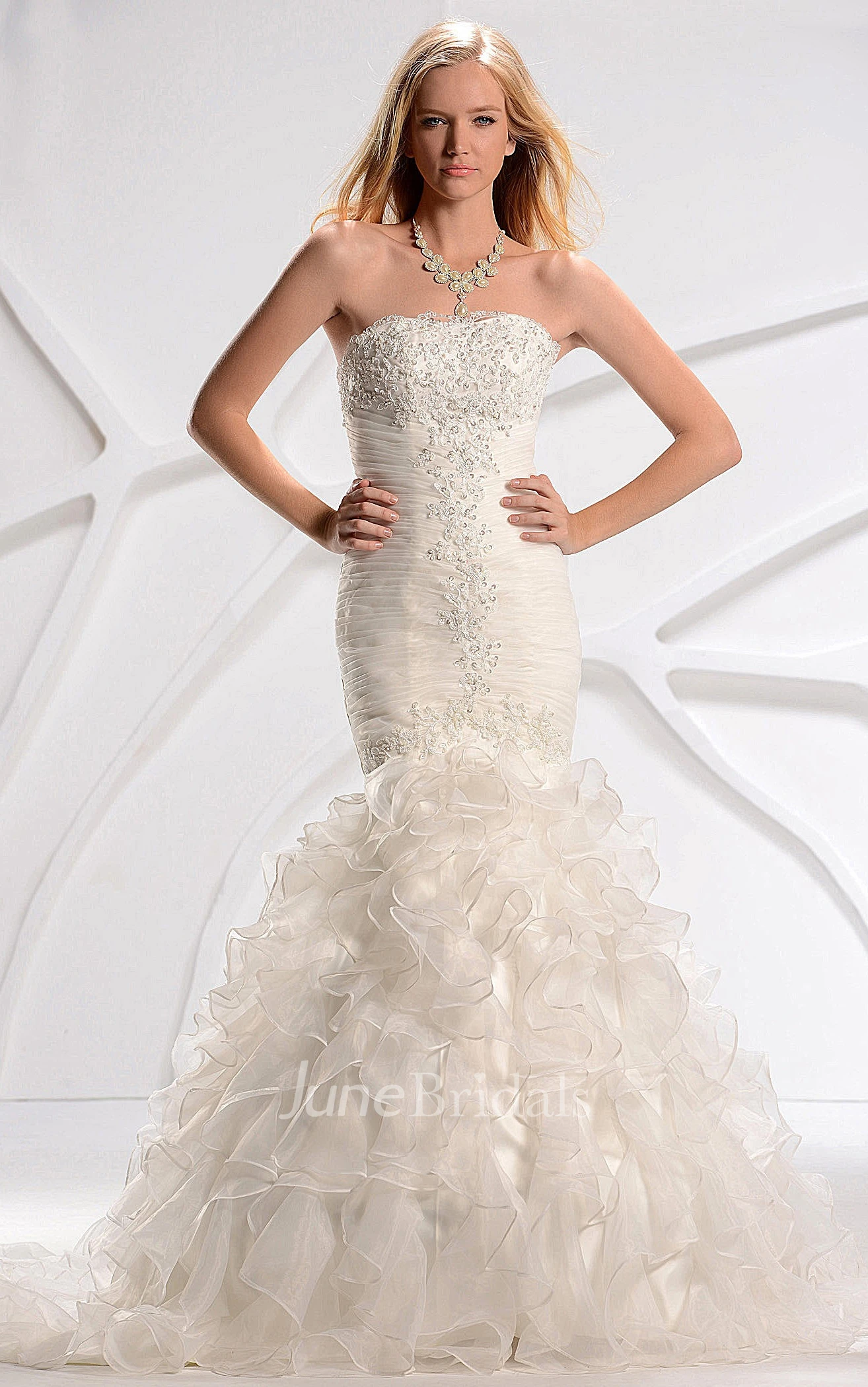 Strapless Mermaid Lace Dress With Beading and Ruffles