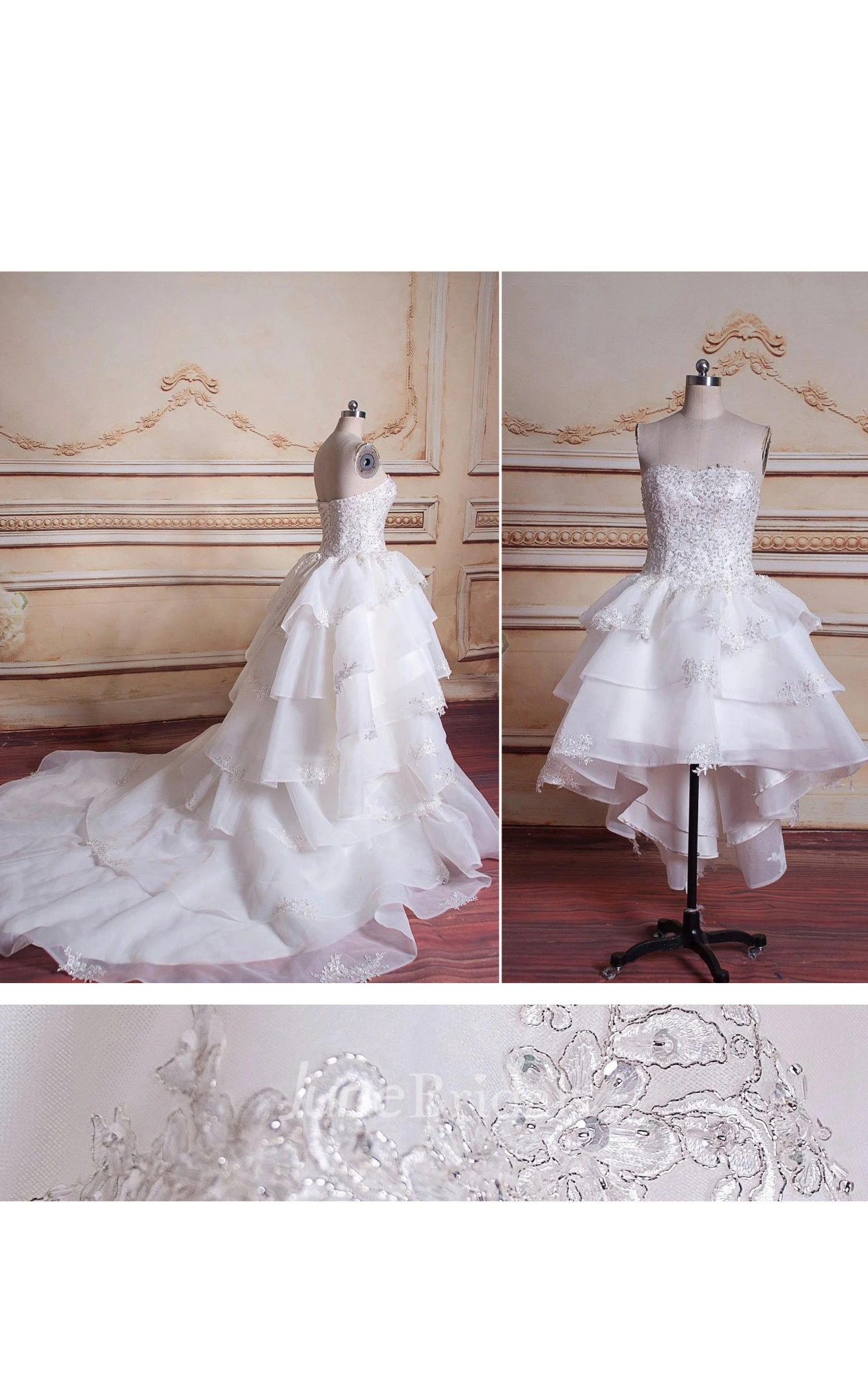 Ball Gown Chapel Train Tulle Lace Organza Satin Dress With Beading Appliques