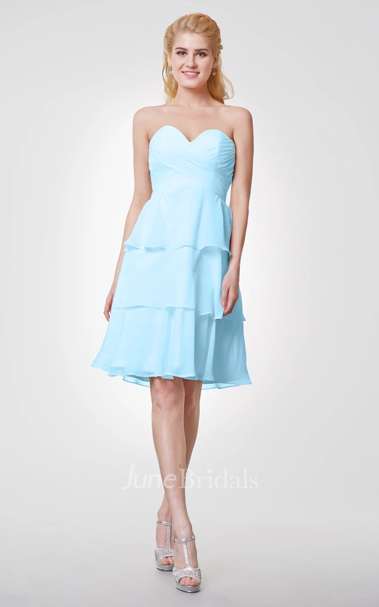 Simple Sweetheart Knee Length Chiffon Dress With Layers