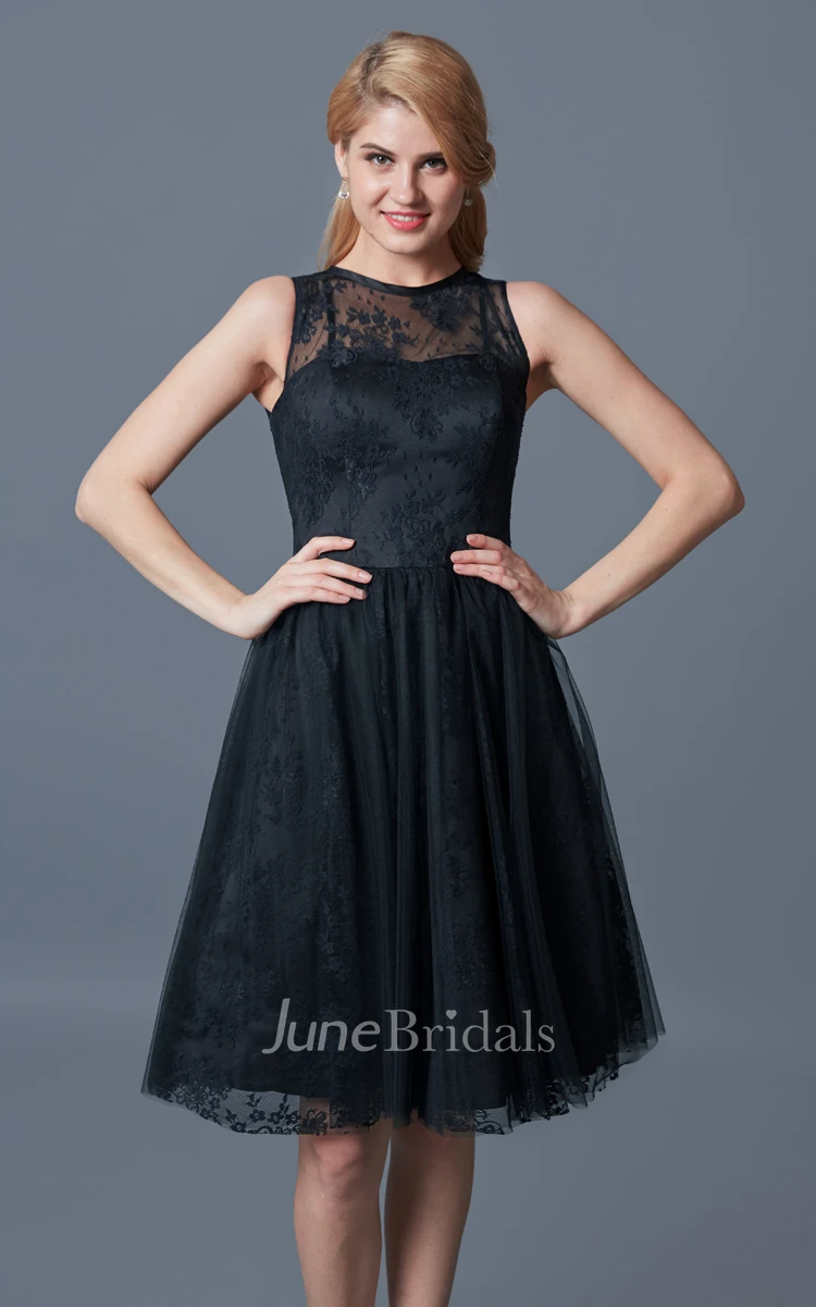 Illusion Neck Lace Knee Length Bridesmaid Dress
