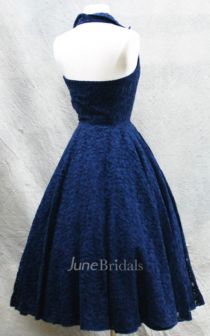 Vintage Halter A-line Knee-length Lace Dress