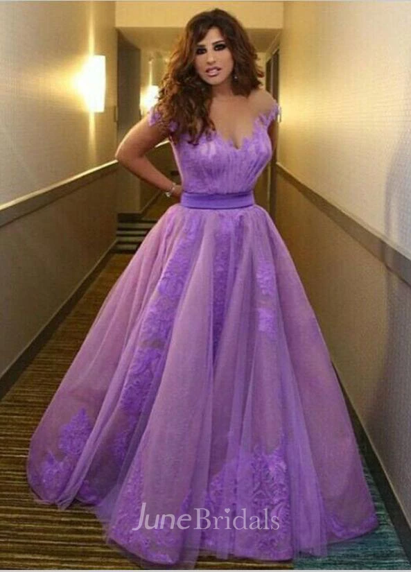 Delicate Off-the-shoulder Tulle Princess Prom Dress With Appliques