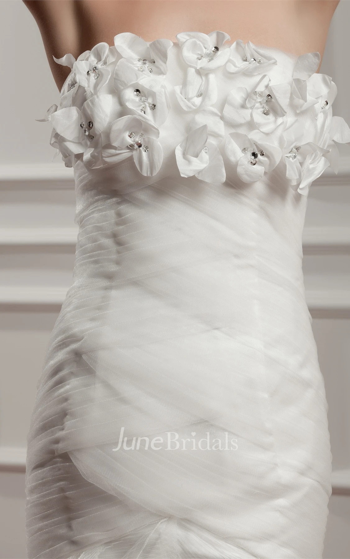 Strapless Mermaid Tulle Dress with Ruffles and Flower