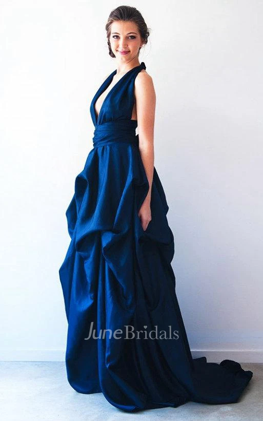 V-Neck A-Line Sleeveless Dress With Pick Up