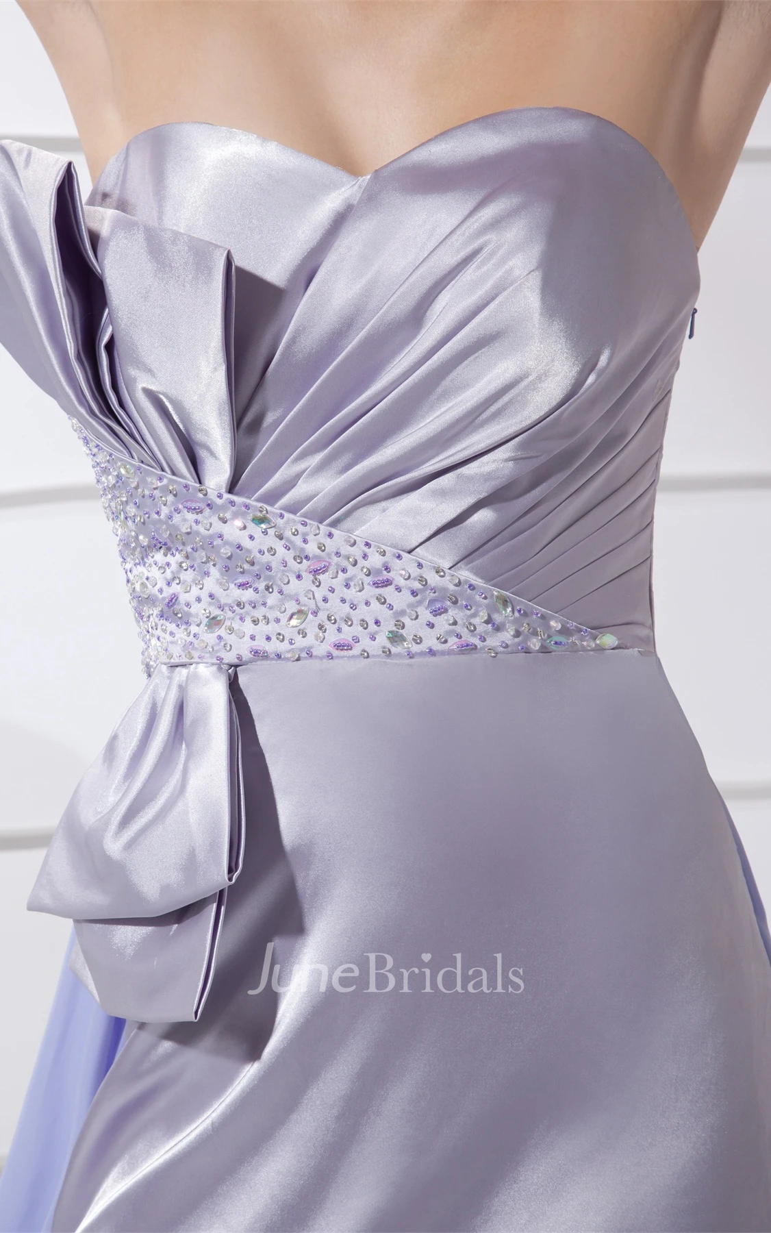 Layered Ruched Sweetheart Ankle-Length Satin Dress with Side Zipper and Beadings