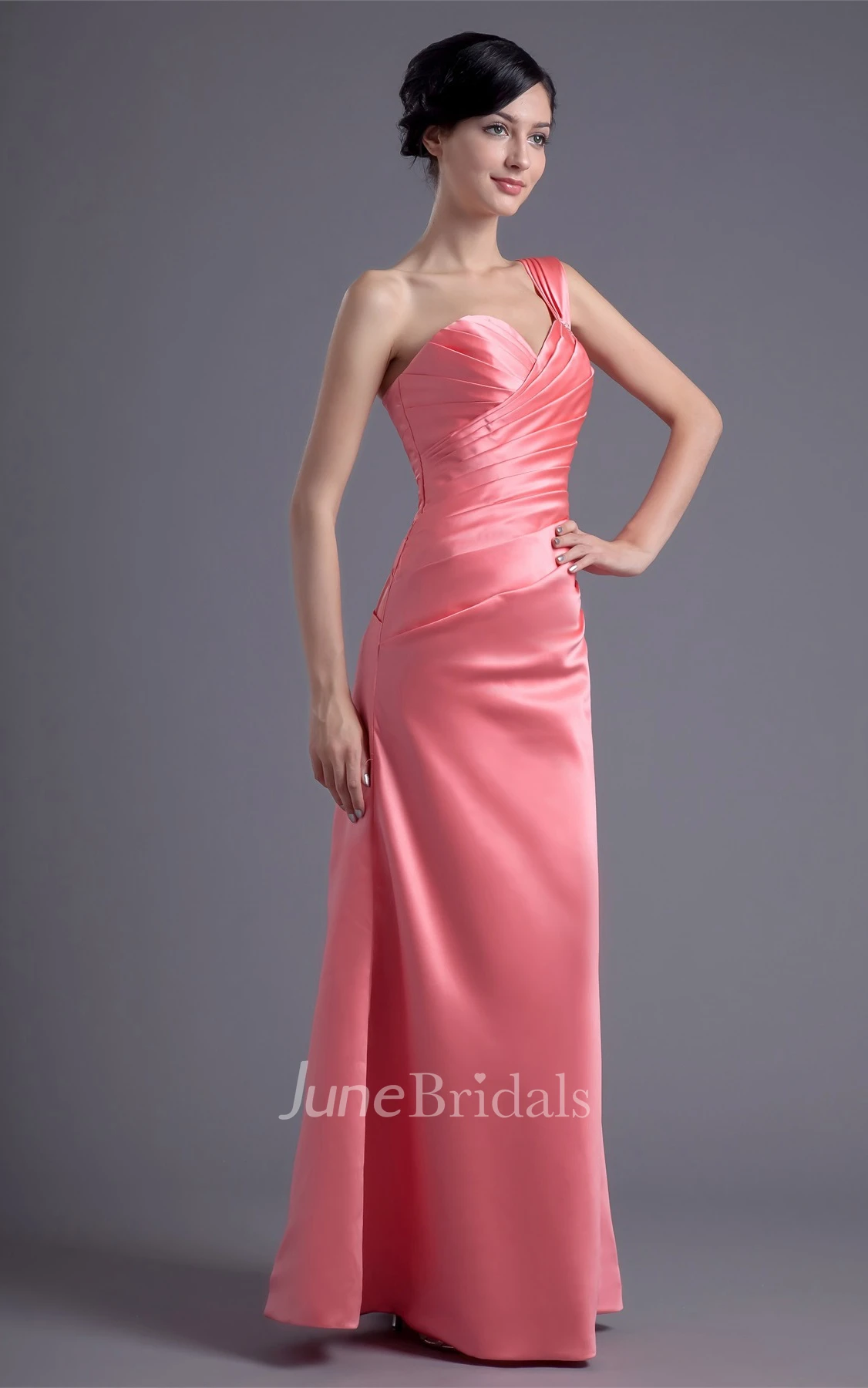 sweetheart satin maxi criss-cross dress with single strap and broach