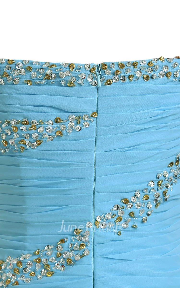 Sweetheart Rhinestoned Criss-cross Chiffon A-line Gown With Drapping