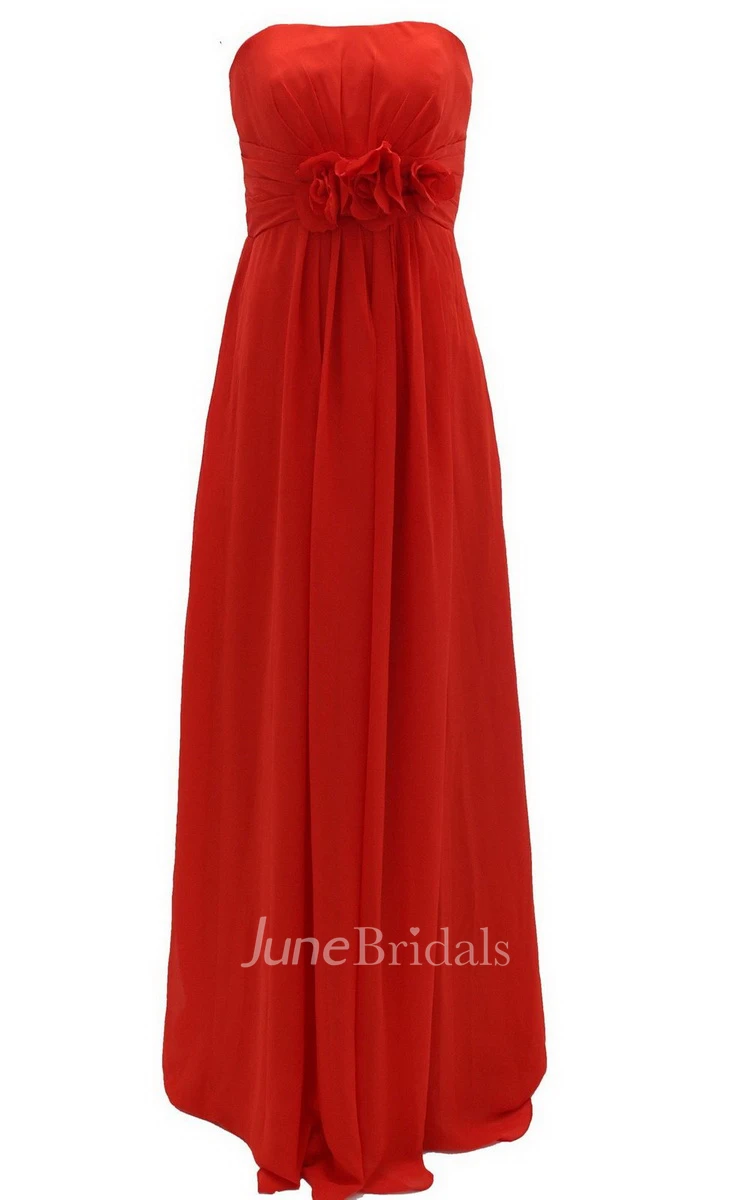 Graceful Strapless Chiffon A-line Gown With Flowers