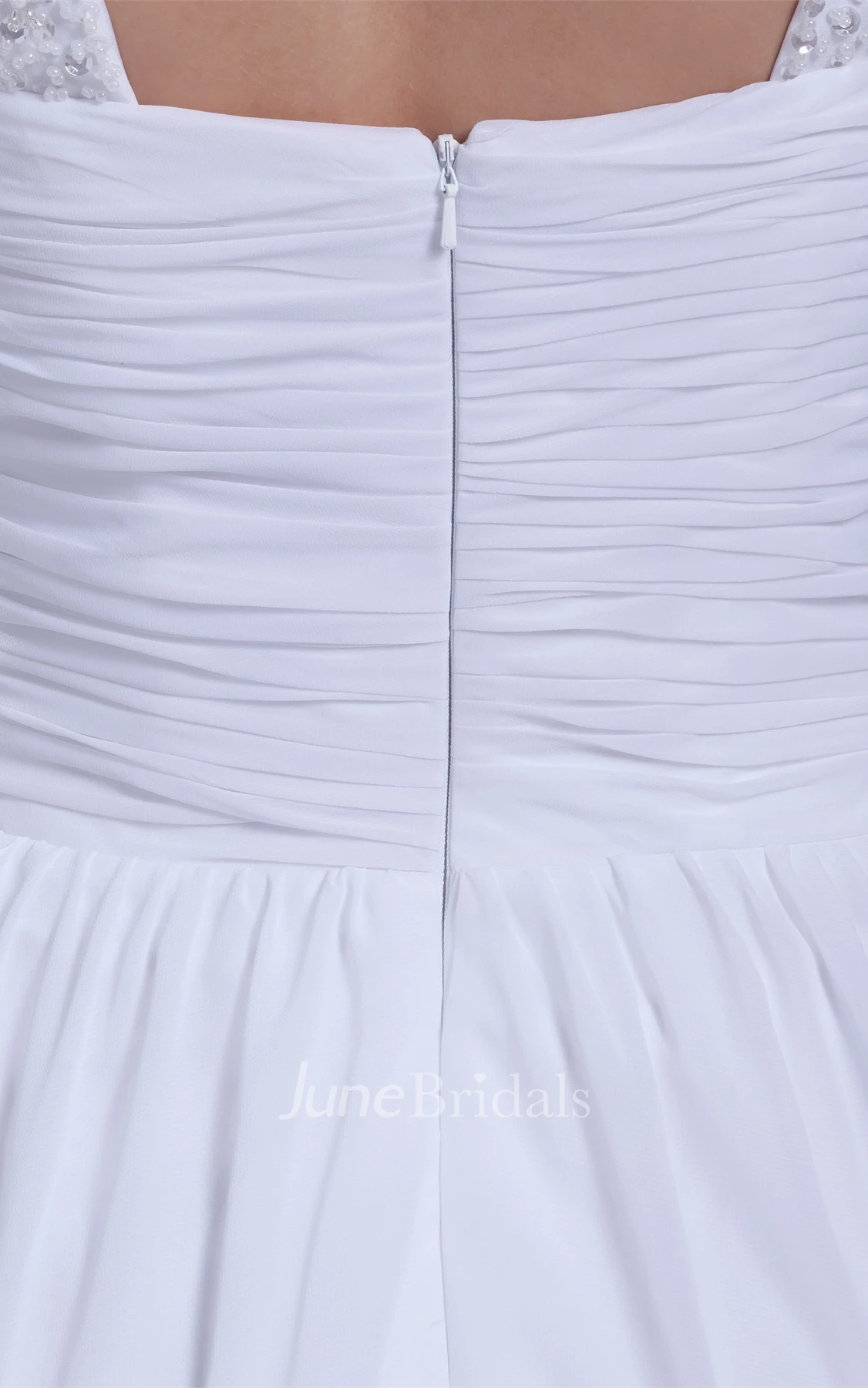 Strapped Chiffon Long Dress with Broach and Pleats