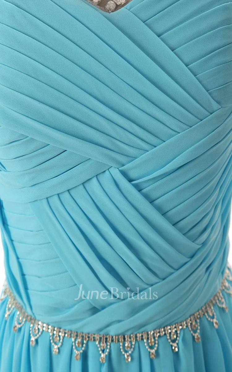 Bateau Neck Crystal-beaded Chiffon A-line Gown With Train