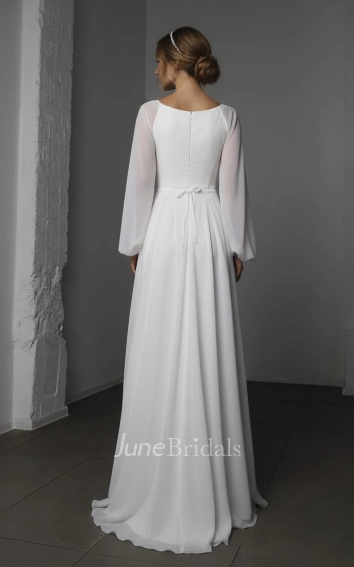 Simple Romantic Women's Long Sleeve A-Line Maxi Winter Wedding Dress Formal Flowy V-Neck Zipper Back Petite Floor Length Reception Bridal Gown