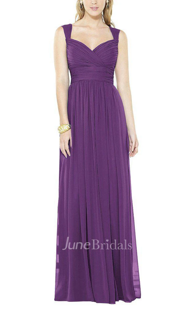 Queen Anne Long Chiffon Bridesmaid Dress with Ruching