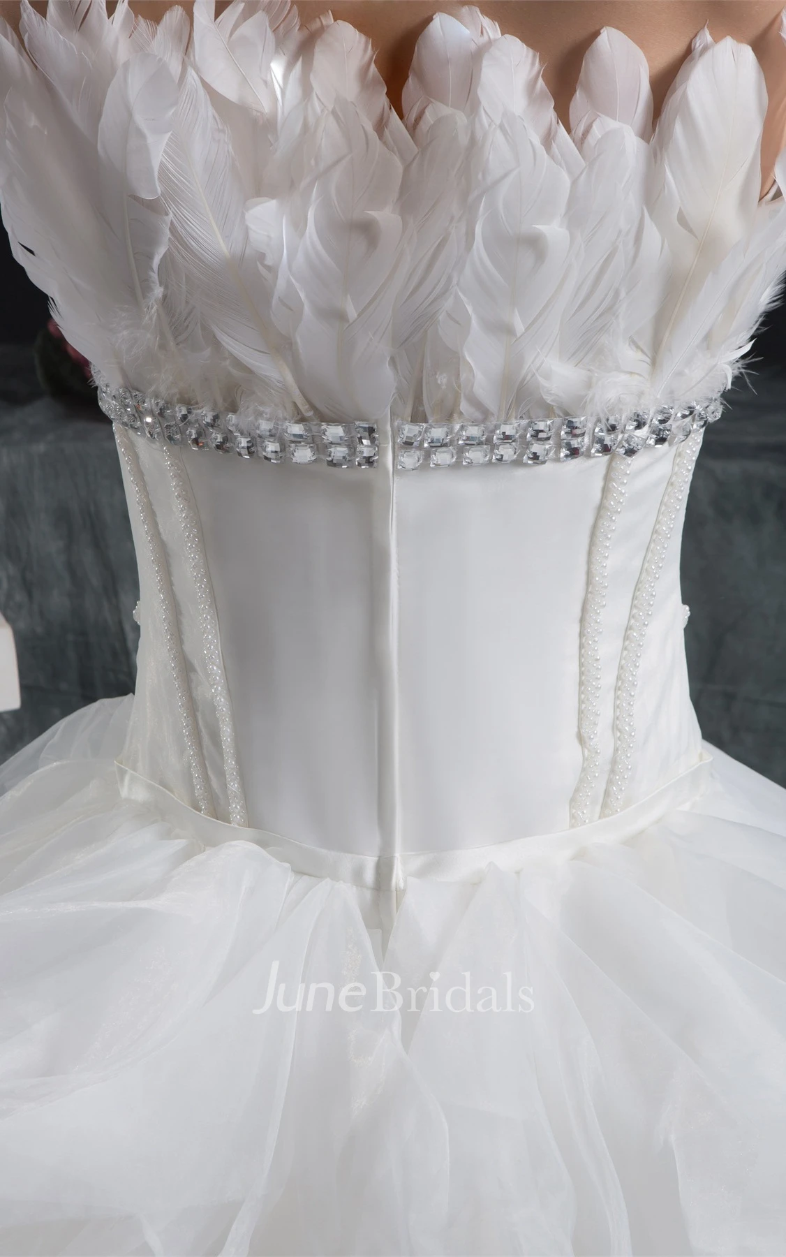 Strapless Ruffled A-Line Gown with Tiers and Jeweled Waist