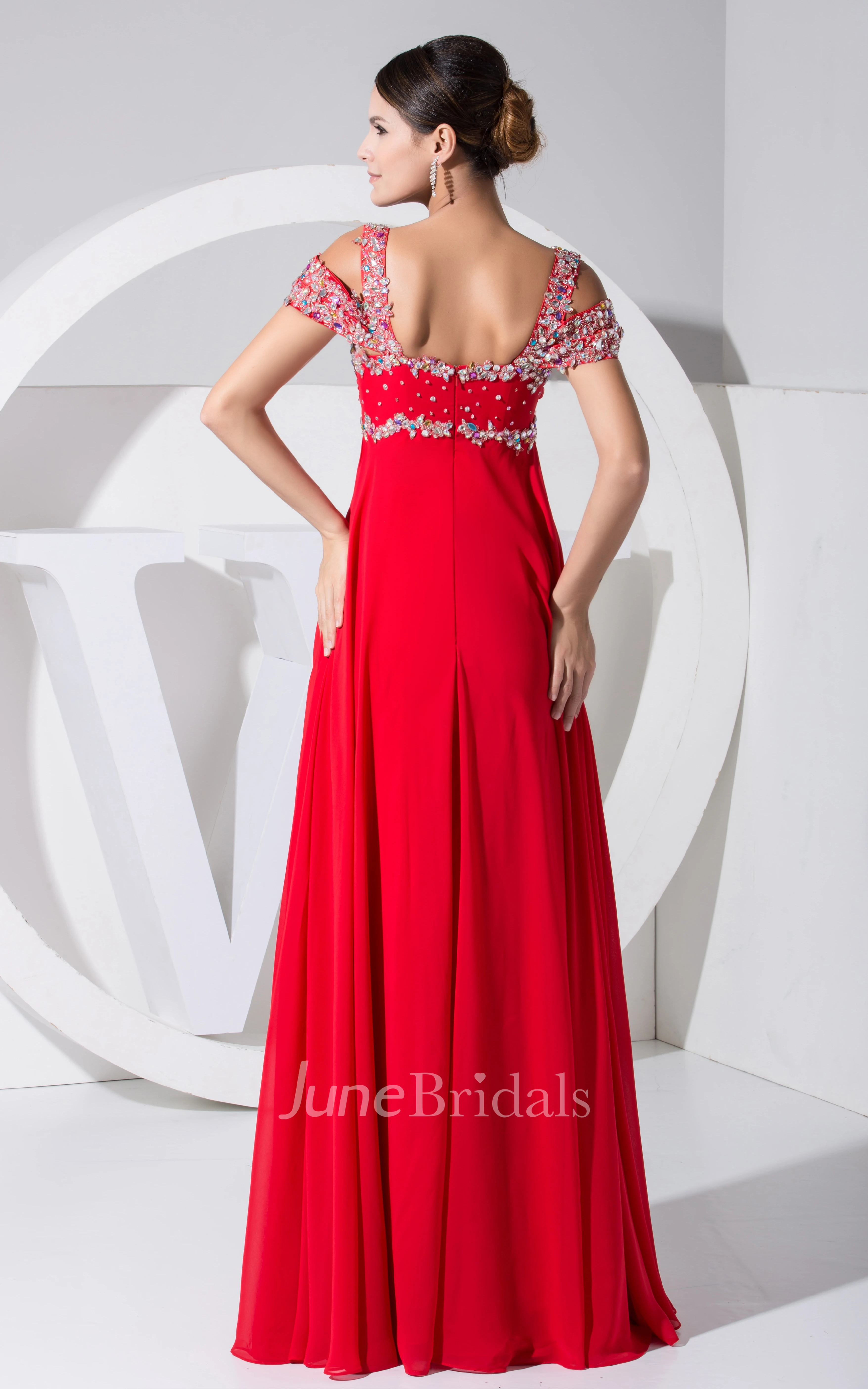 Sleeveless Empire Chiffon Long Dress With Colorful Beading