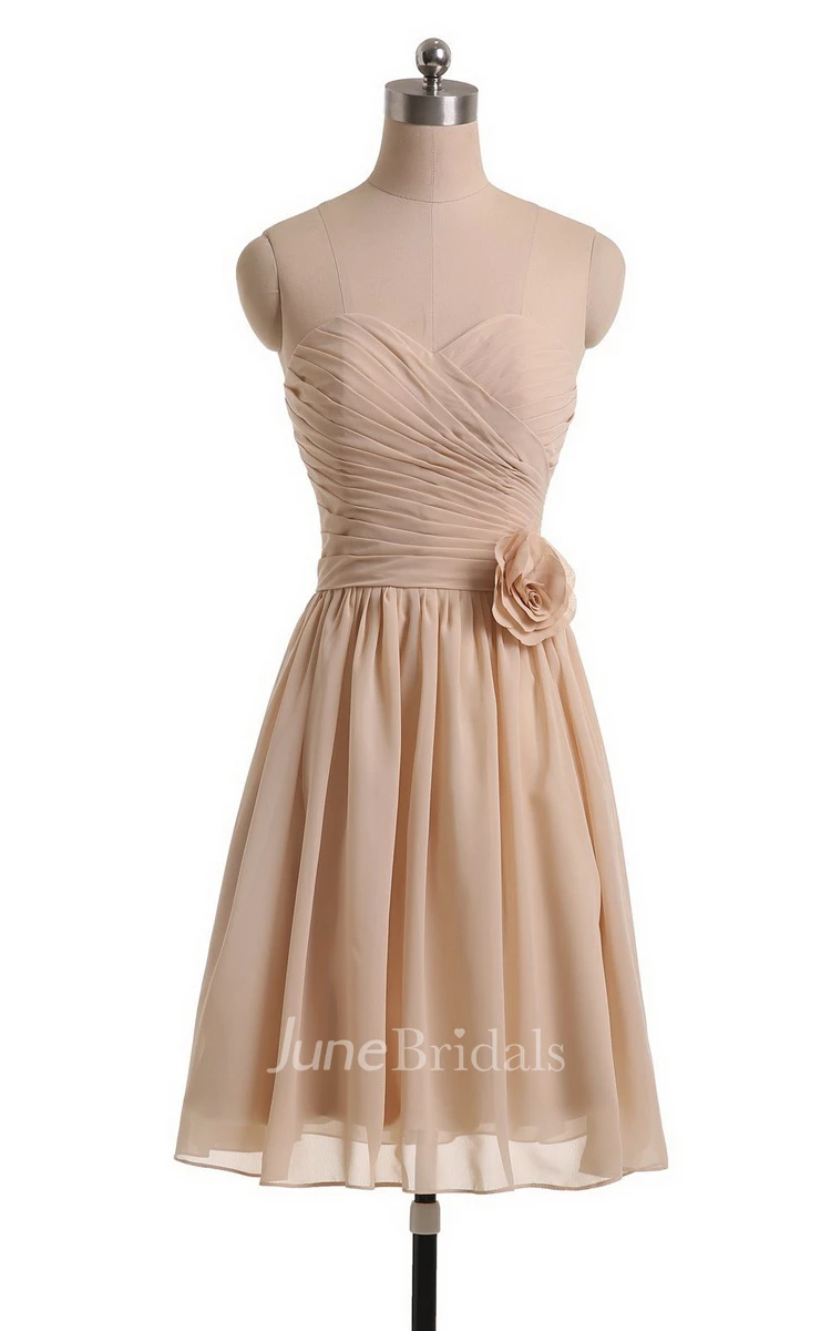 Sweetheart A-line Short Chiffon Dress With Flower