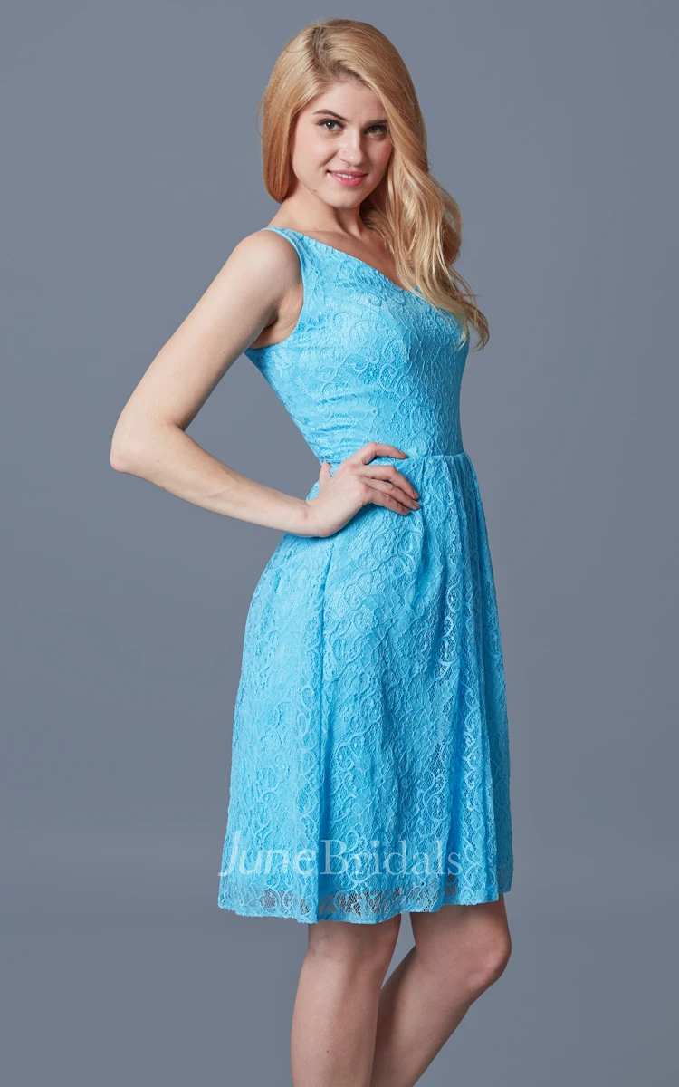 Fantastic Sleeveless V-neck Pleated Short Lace Dress