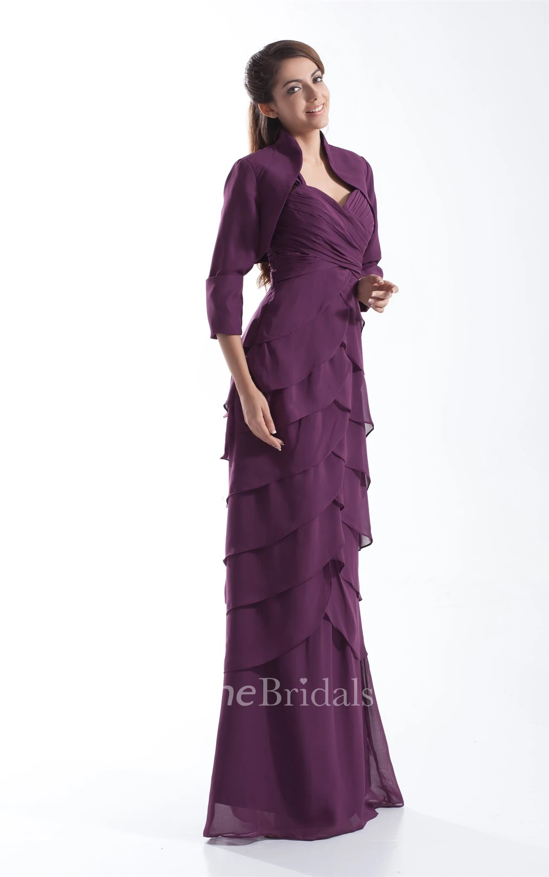chiffon tiered sheath criss-cross dress with bolero