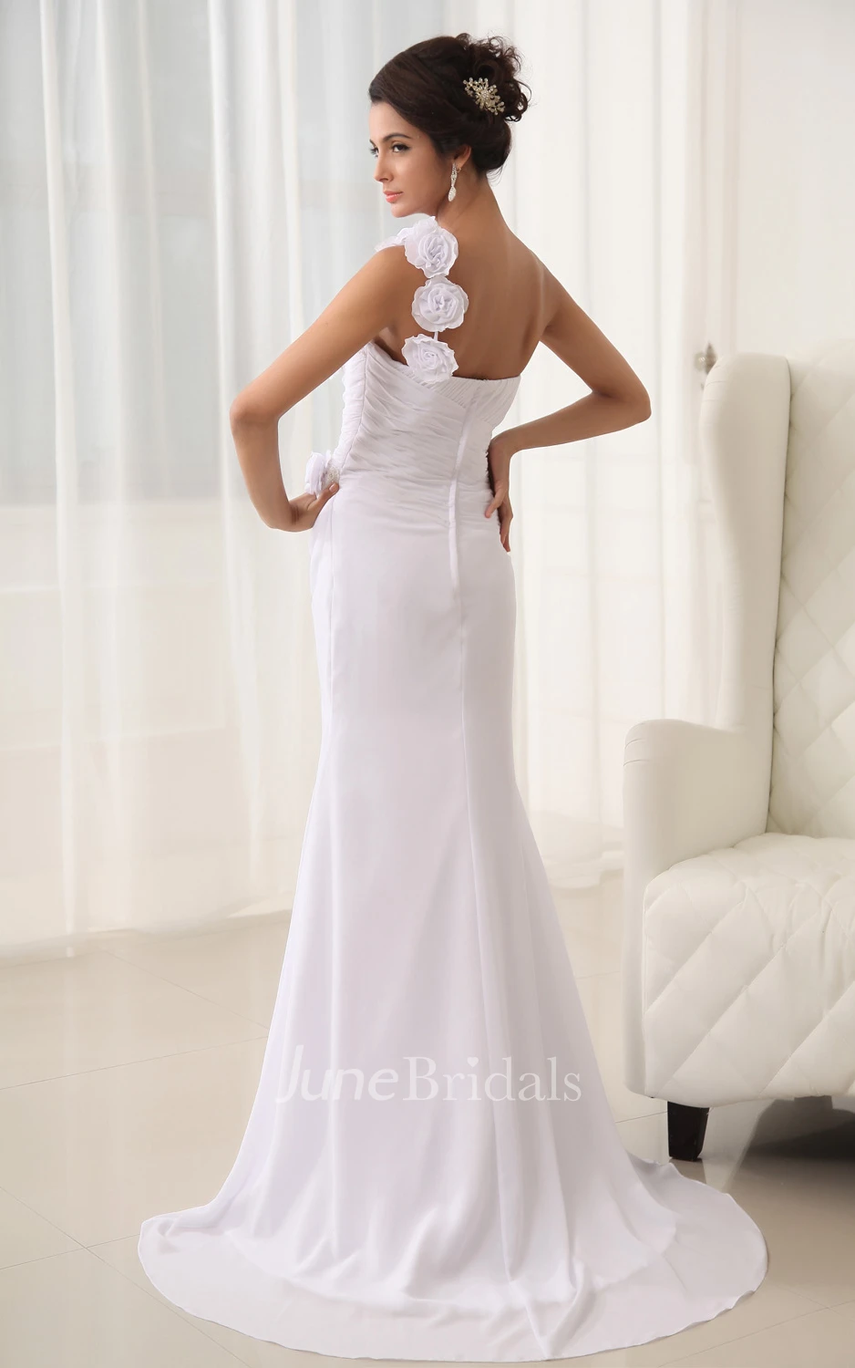 Modern Strap Flower Sweetheart Sleeveless Column Dress With Brush Train