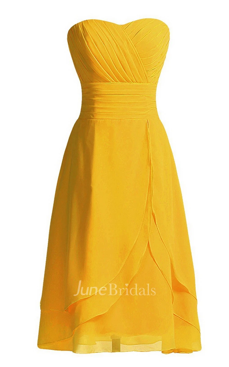 Strapless Layered Chiffon Dress With Zipper Back