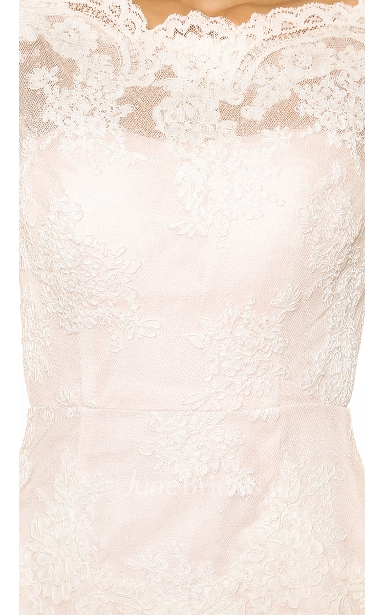 Bateau Neckline Sheath Lace Floor-length Dress With Keyhole Back Style