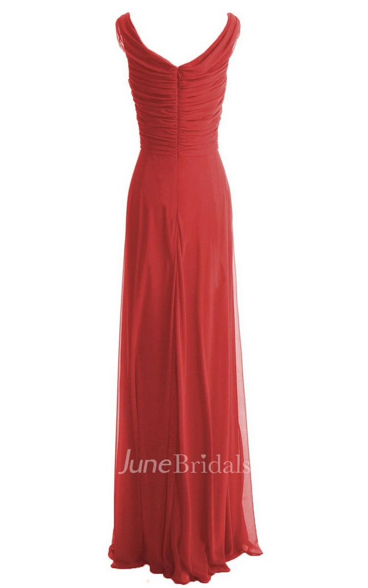 V-neckline Floor-length Dress With Zipper Back