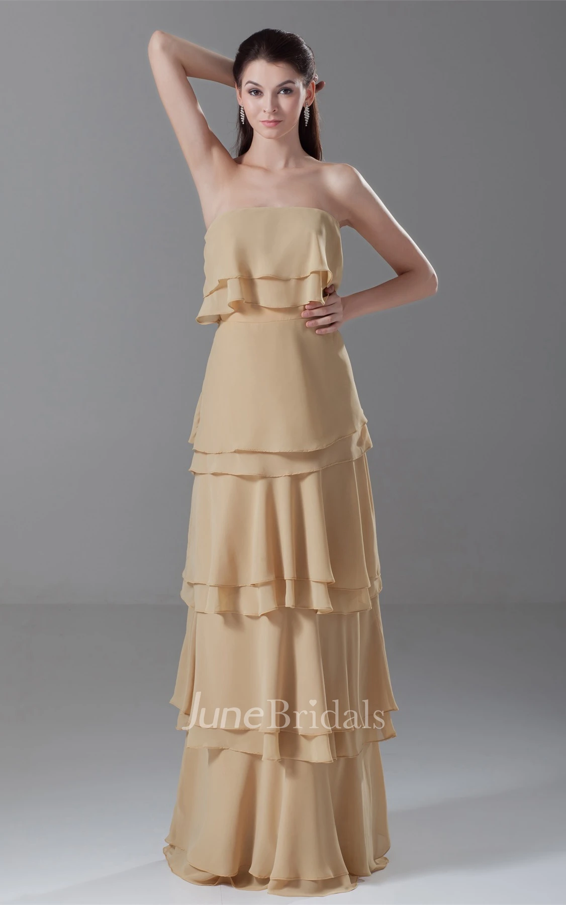 simple layered floor-length chiffon dress with pleats