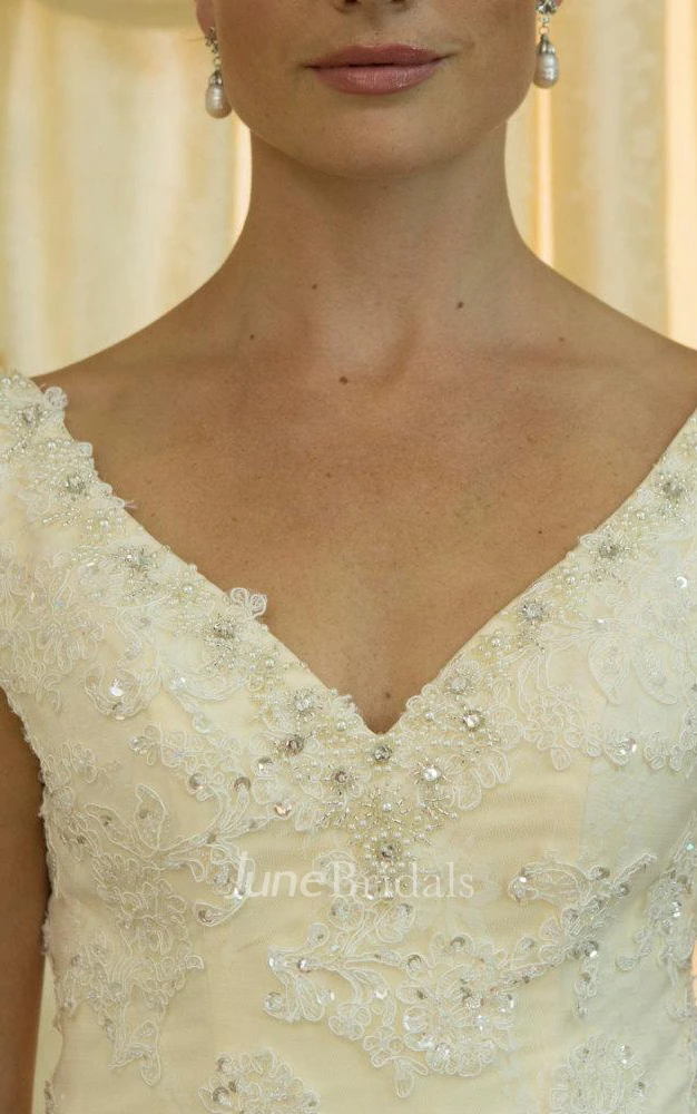 V-Neck Sleeveless Trumpet Wedding Dress With Beading and Deep-V Back