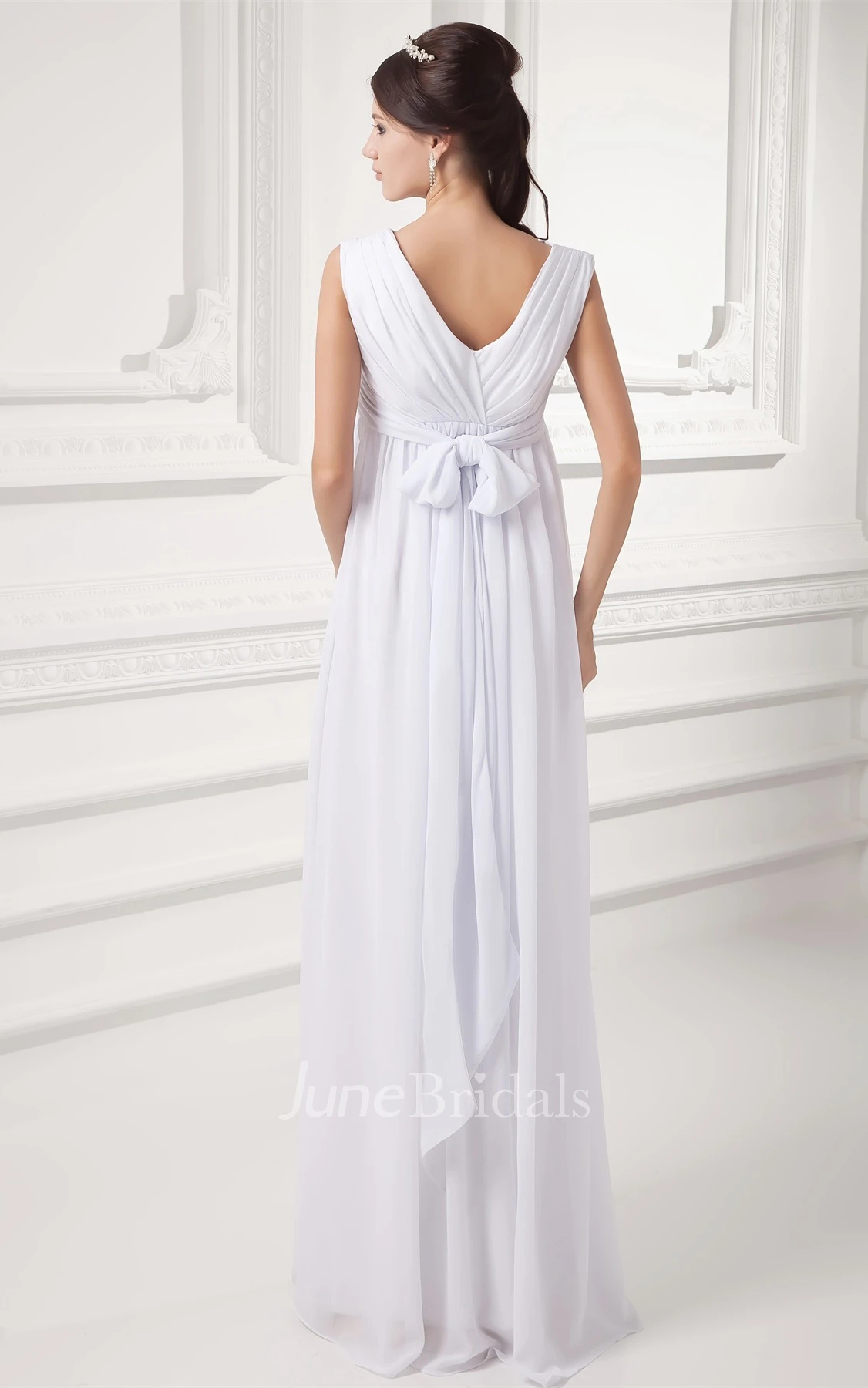 V-Neck Sleeveless Chiffon Long Dress with Floral Waist