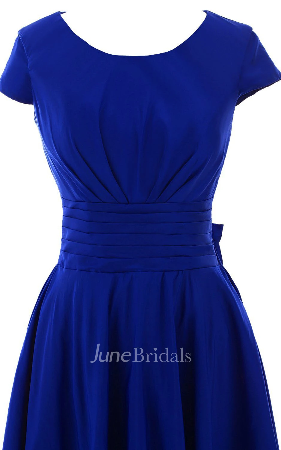 Short Sleeve Knee-length Pleated Chiffon Dress With Bowknot