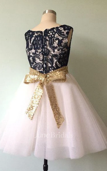 Strapless Lace Bodice Tulle Dress With Sequins&Flower