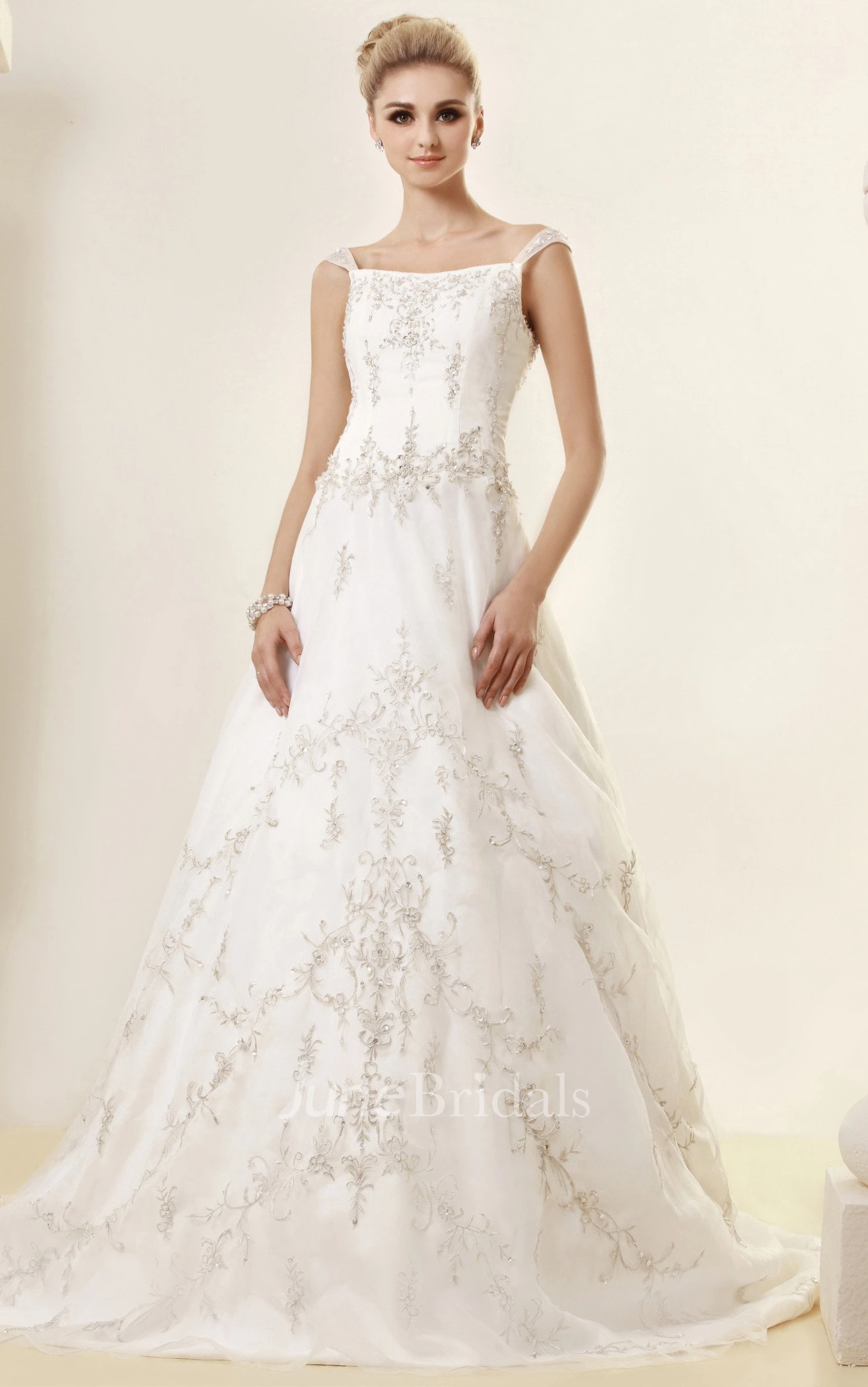 Noble Embroidered A-Line Gown With Beading and Low-V Back