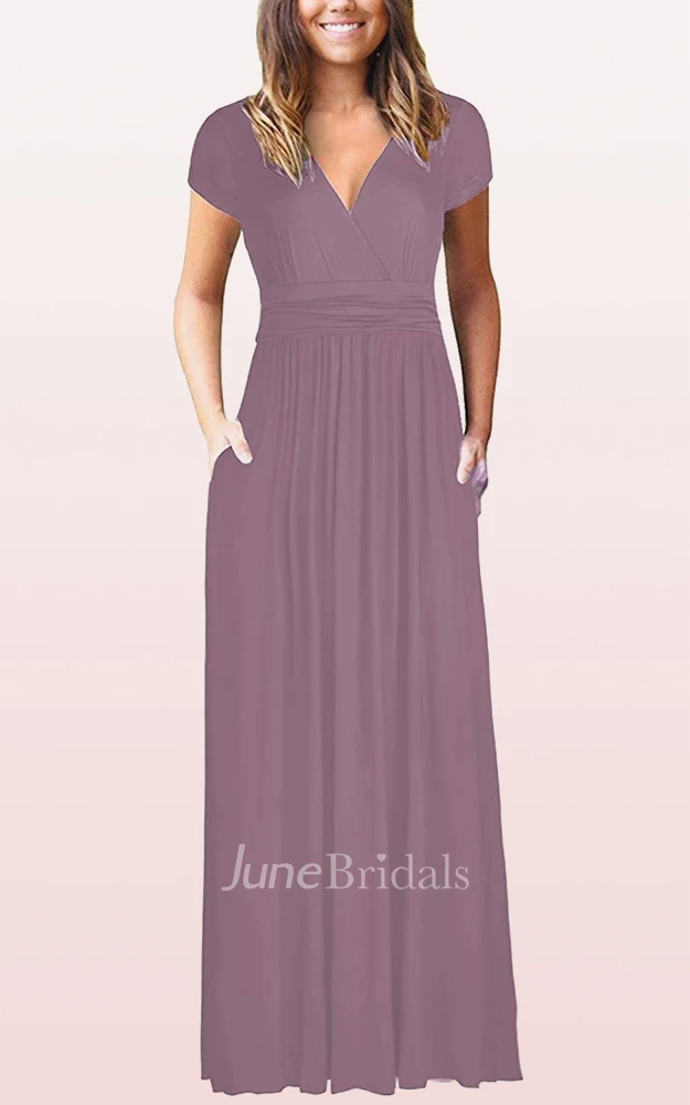 A Line V-neck Jersey Mother Formal Dress With Pockets
