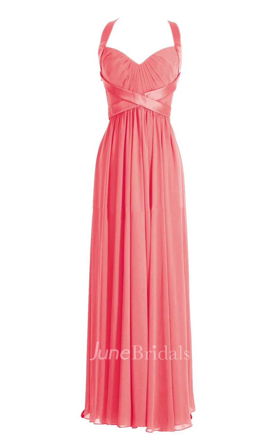 Sleeveless V-neck Halter Long Pleated Chiffon Dress