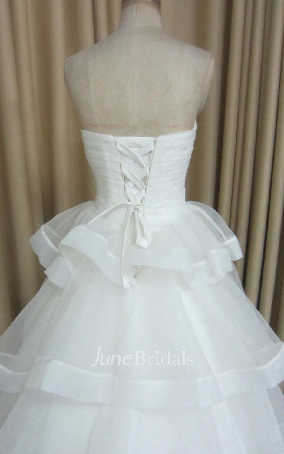 Sweetheart Bell Sleeve Organza Satin Dress With Beading Tiers Ruffles