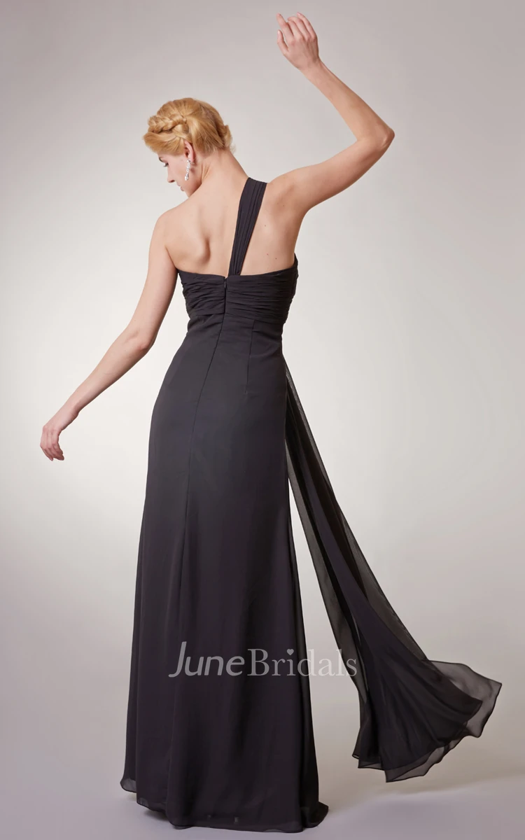 One-Shoulder Chiffon Sheath Long Dress With Ruching