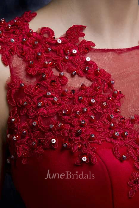 Sleeveless Peplum Mermaid Satin Gown With Lace Detailing 