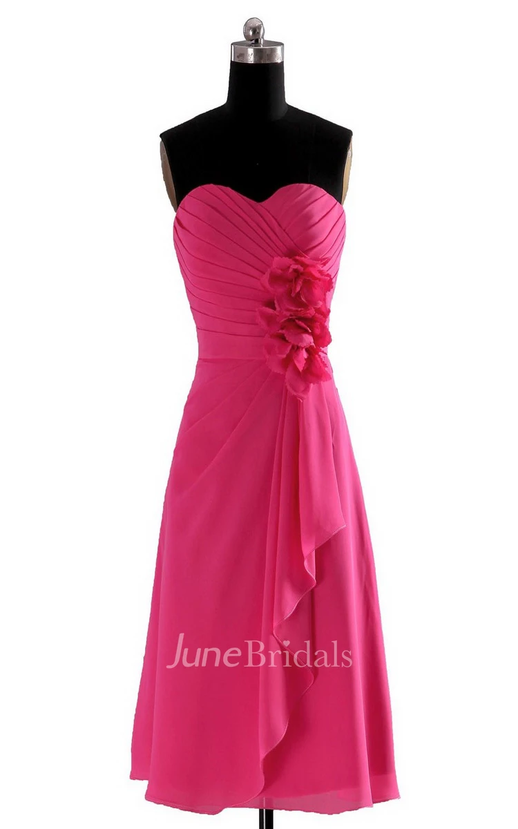 Sweetheart Layered Chiffon Dress With Flowers
