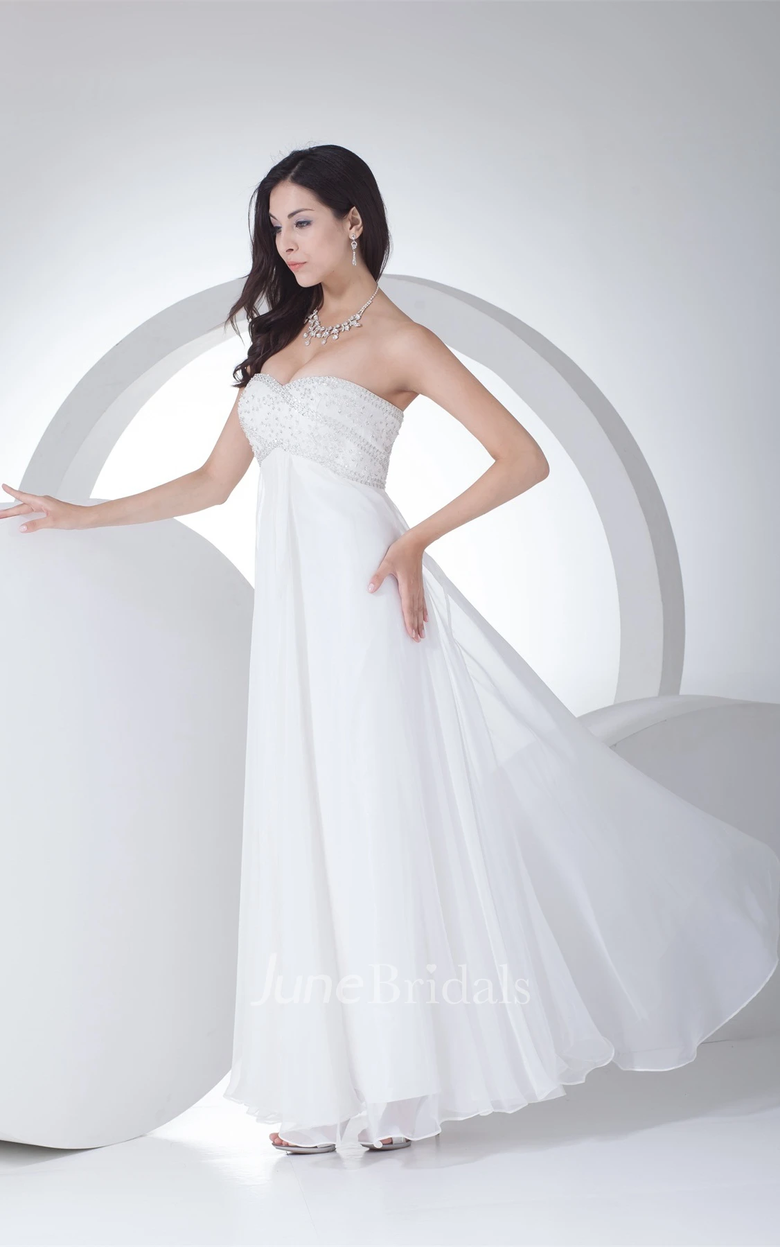 Strapless Empire Pleated Dress with Beaded Top