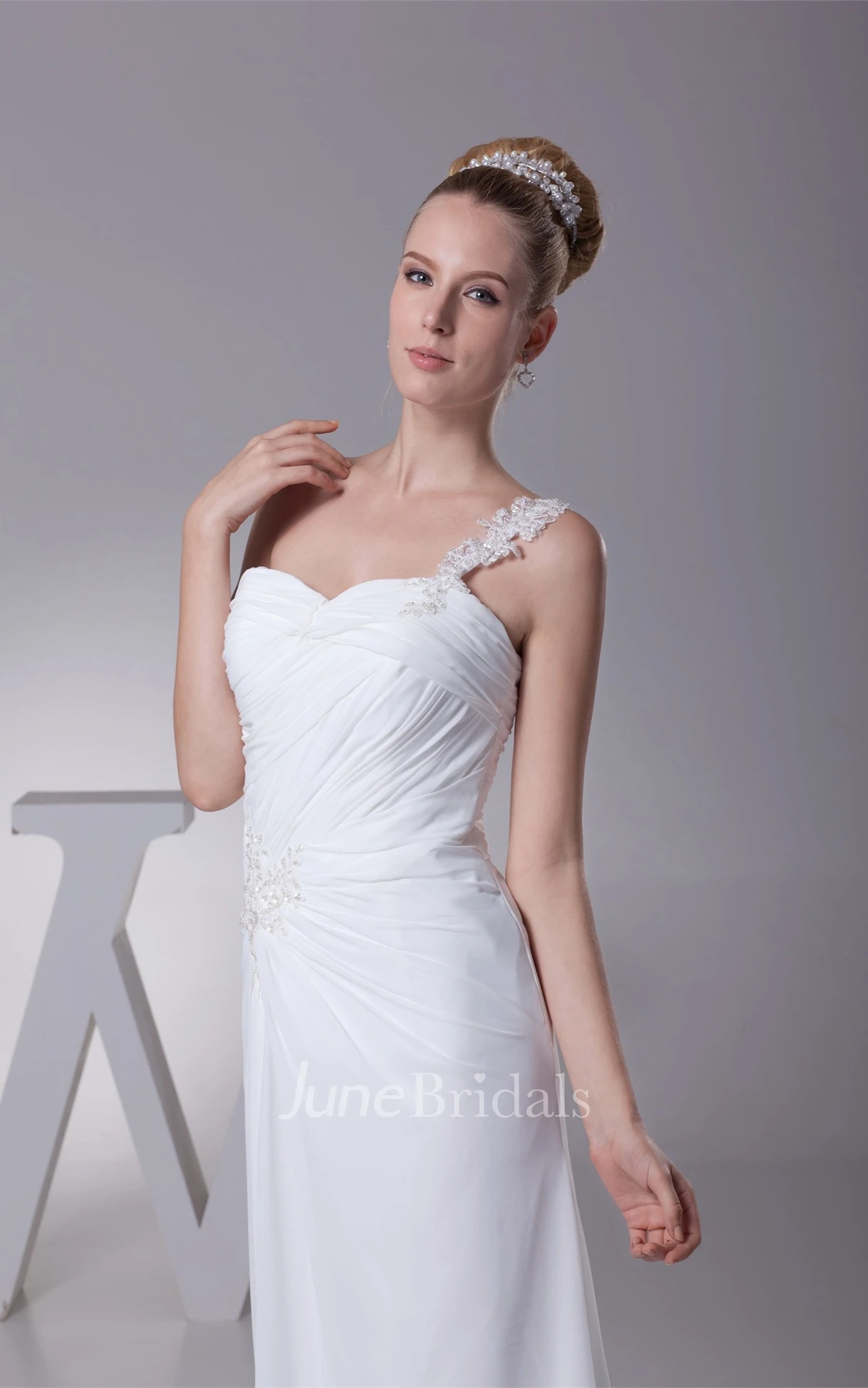 Sweetheart Ruched Front-Split Dress with Beading and Single Strap