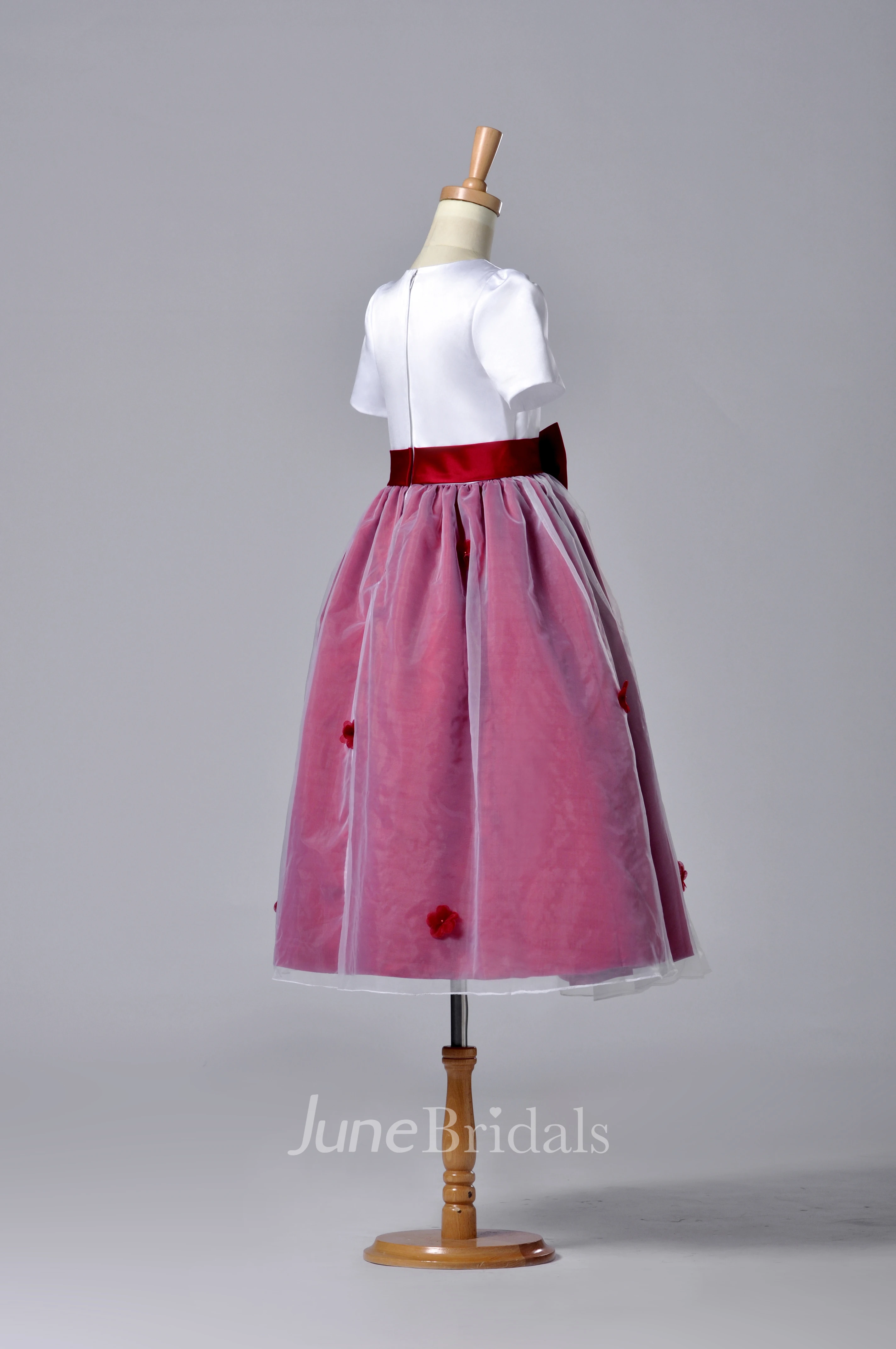 Short Sleeve High Neck Pleated Organza Dress With Bowknot