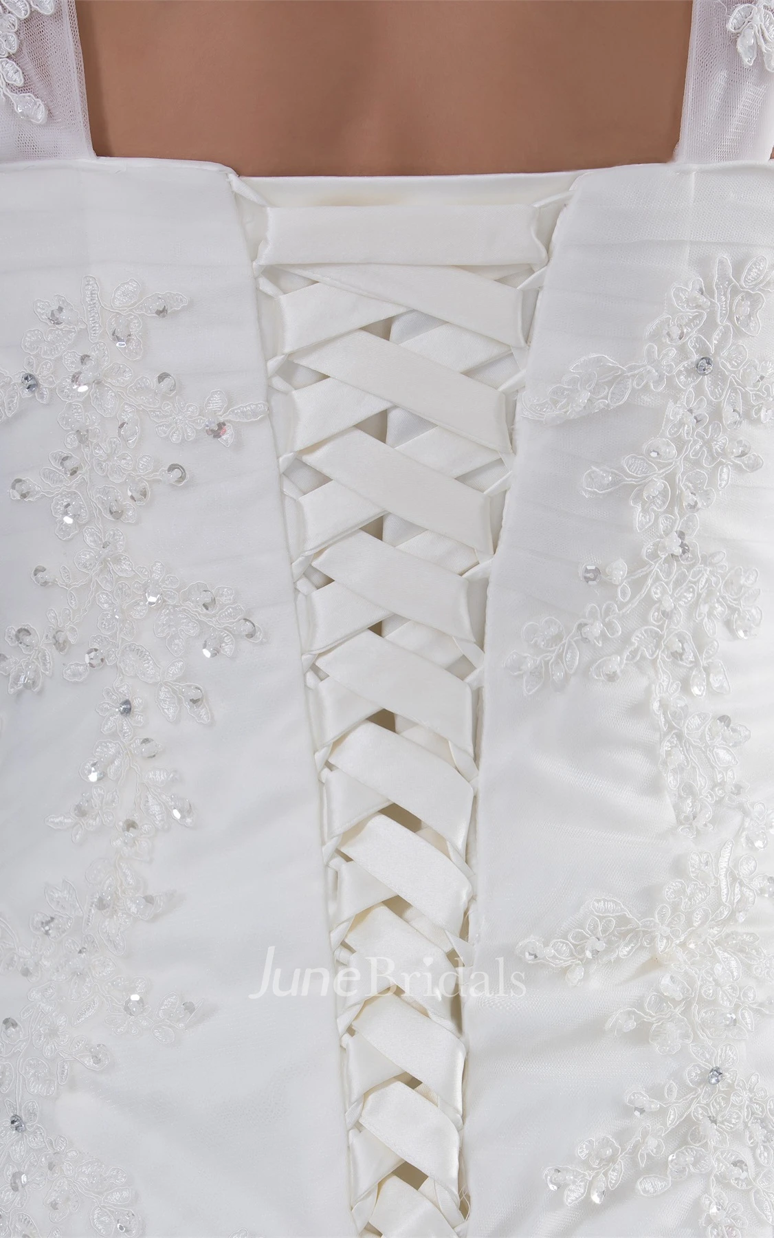 Strapped Lace A-Line Gown with Beading and Court Train