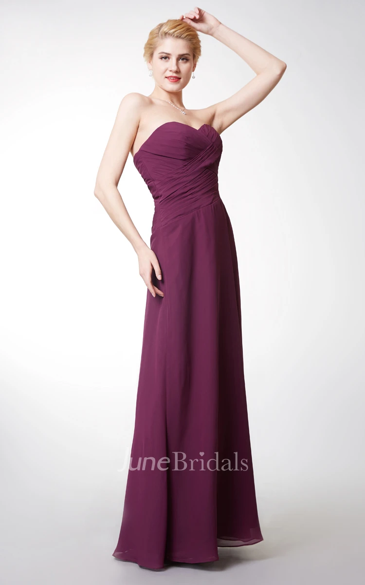 Sweetheart Long Chiffon Bridesmaid Dress with Criss Cross Ruching