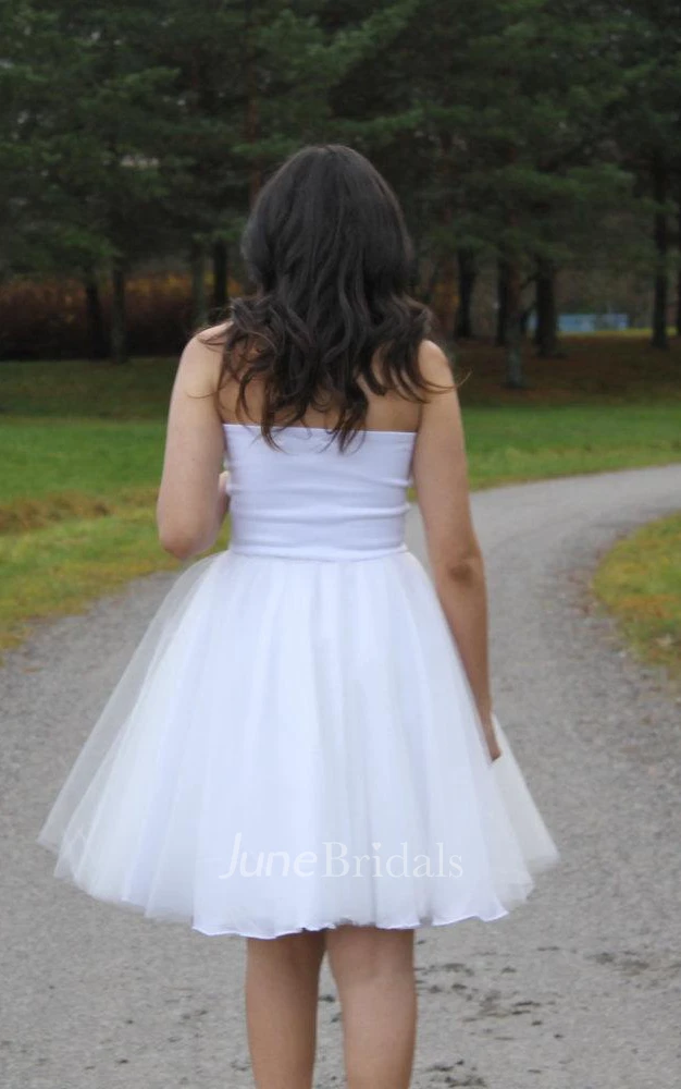 Strapless Short A-Line Tulle Wedding Dress With Pleats