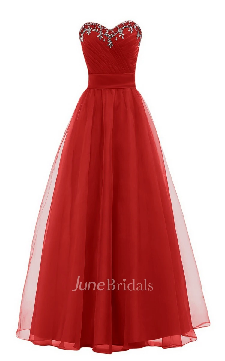 Sweetheart A-line Long Gown With Leaf Beadings