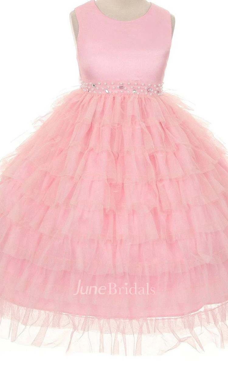 Sleeveless A-line Tiered Dress With Beadings and Sequins