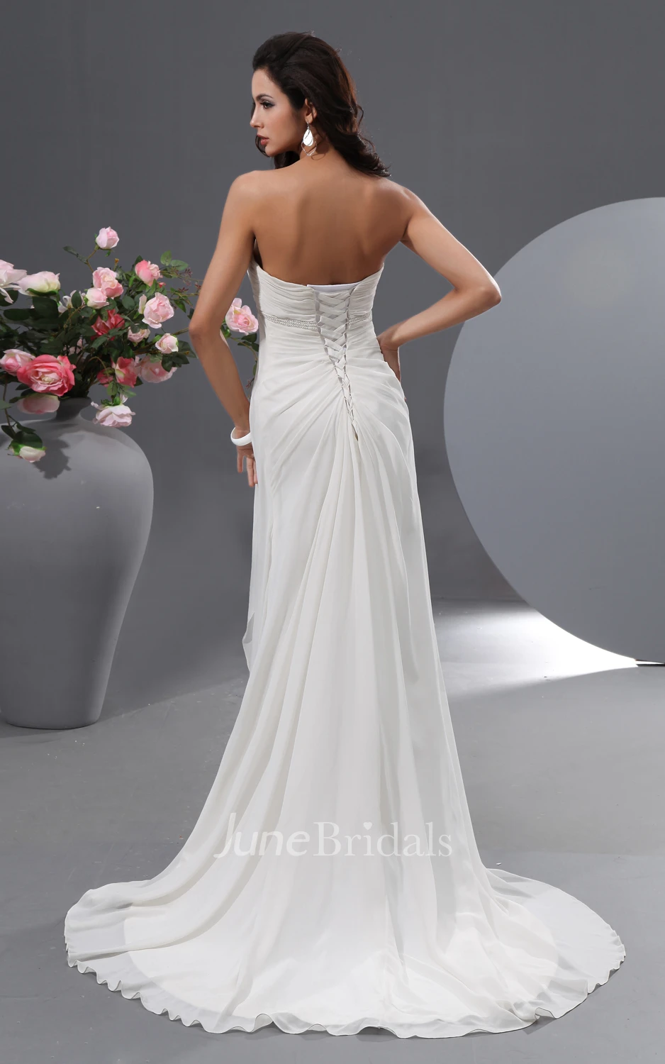 Ruffled Empire Chiffon Dress With Sweep Train And Draping