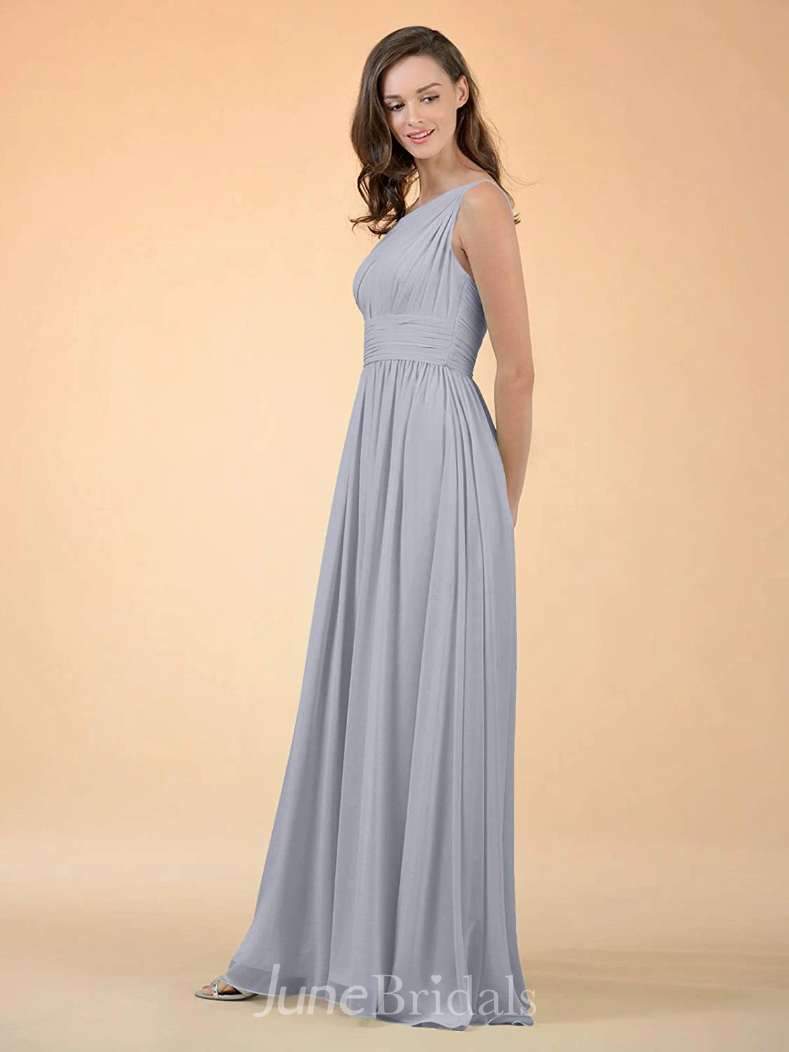 Adorable A Line One-shoulder Chiffon Sleeveless Bridesmaid Dress